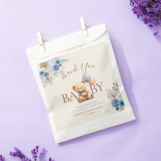 Niedlich Teddy Bear Balloon Boho Blue Rose Babydus Geschenktütchen