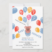 Niedlich Teddy Bear Balloons Baby Boy Baby Dusche Einladung (Vorderseite)