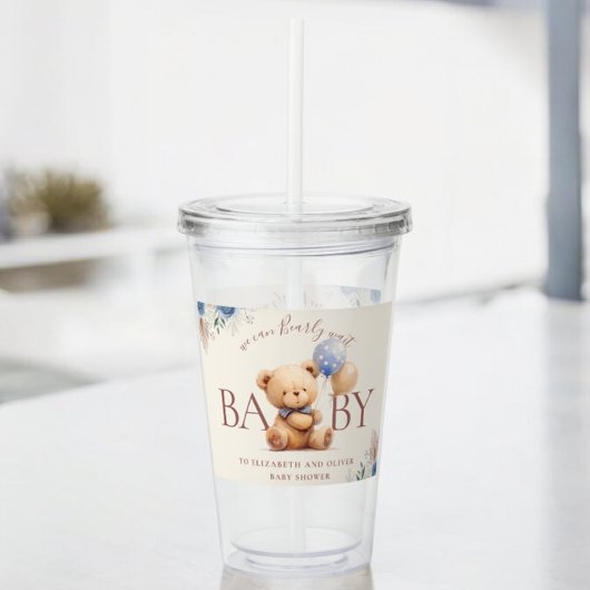 Niedlich Teddy Bear Balloons Boho Blue Rose Floral Acryltrinkbecher