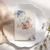 Niedlich Teddy Bear Balloons Boho Blue Rose Floral Dankeskarte