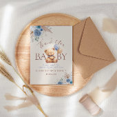 Niedlich Teddy Bear Balloons Boho Blue Rose Floral Dankeskarte