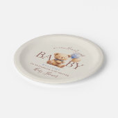 Niedlich Teddy Bear Balloons Boho Blue Rose Floral Pappteller (Schrägansicht)