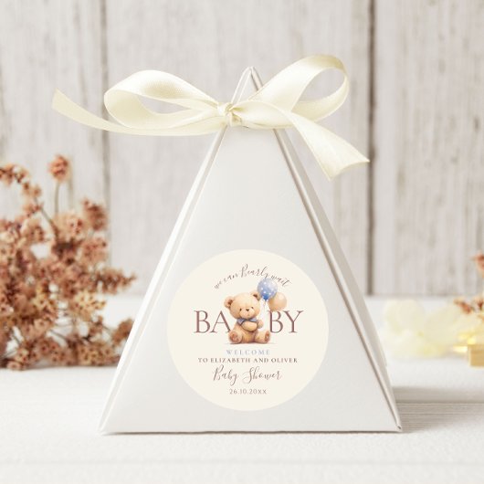 Niedlich Teddy Bear Balloons Boho Blue Rose Floral Runder Aufkleber