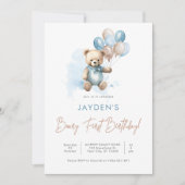 Niedlich Teddy Bear Beary First Birthday Blue Ball Einladung (Vorderseite)