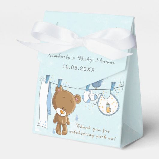 Niedlich Teddy Bear Blue Baby Dusche Vielen Dank Geschenkschachtel (Vorderseite)