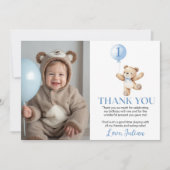Niedlich Teddy Bear Blue Balloon Beary Birthday Fo Dankeskarte (Vorderseite)