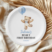 Niedlich Teddy Bear Blue Balloon Beary Birthday Pappteller