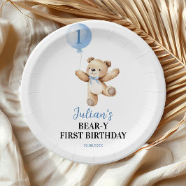 Niedlich Teddy Bear Blue Balloon Beary Birthday Pappteller