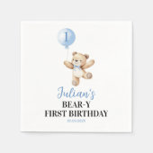 Niedlich Teddy Bear Blue Balloon Beary Birthday Serviette (Vorderseite)
