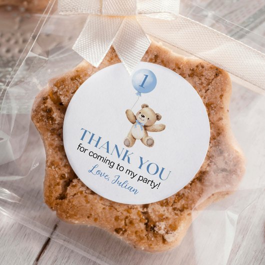 Niedlich Teddy Bear Blue Balloon Beary First Birth Runder Aufkleber