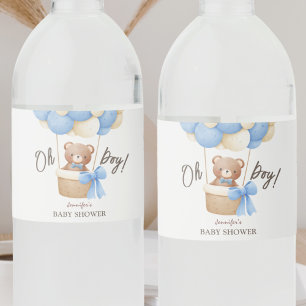 Niedlich Teddy Bear Blue Balloon Boy Baby Dusche Wasserflaschenetikett