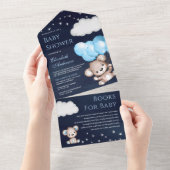 Niedlich Teddy Bear Blue Balloons Navy Baby Dusche All In One Einladung (Abreißen)