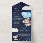 Niedlich Teddy Bear Blue Balloons Navy Baby Dusche All In One Einladung (Innen Boden)