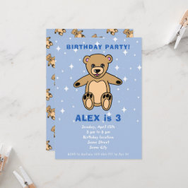 Niedlich Teddy Bear Blue Boy Geburtstag Einladung