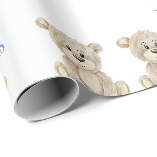 Niedlich Teddy Bear Blue es ist Twins Baby Shower Geschenkpapier (Rolleneckpunkt)
