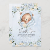 Niedlich Teddy Bear Blue Floral Bundle Boy Baby Du Dankeskarte (Vorne/Hinten)
