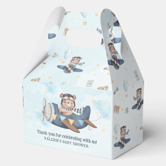 Niedlich Teddy Bear Blue Flugzeug Boy Baby Dusche Geschenkschachtel (Rückseite)