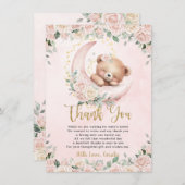 Niedlich Teddy Bear Blush Pink Floral Girl Babydus Dankeskarte (Vorne/Hinten)