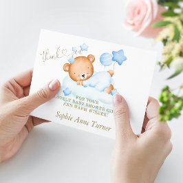 Niedlich Teddy Bear Boy Baby Shooting Calligraphy Dankeskarte