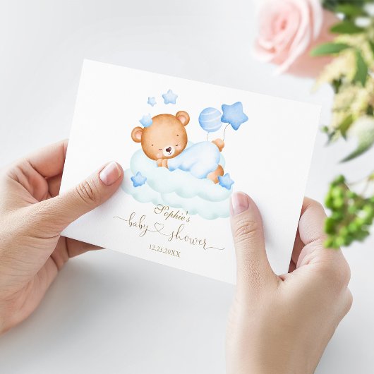 Niedlich Teddy Bear Boy Baby Shooting Calligraphy Dankeskarte