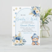 Niedlich Teddy Bear Boy Blue Bearly Wait Baby Dusc Einladung (Stehend Vorderseite)