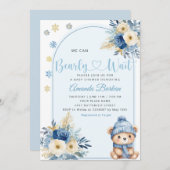Niedlich Teddy Bear Boy Blue Bearly Wait Baby Dusc Einladung (Vorne/Hinten)