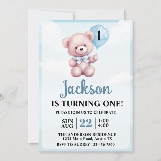 Niedlich Teddy Bear Boy Geburtstagsparty Einladung (Vorderseite)