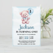 Niedlich Teddy Bear Boy Geburtstagsparty Einladung (Stehend Vorderseite)