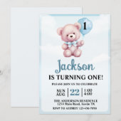 Niedlich Teddy Bear Boy Geburtstagsparty Einladung (Vorne/Hinten)