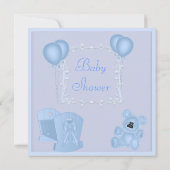 Niedlich Teddy Bear & Crib Blue Baby Dusche Einlad Einladung (Rückseite)