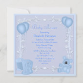 Niedlich Teddy Bear & Crib Blue Baby Dusche Einlad Einladung (Vorderseite)