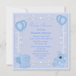Niedlich Teddy Bear & Crib Blue Baby Dusche Einlad Einladung
