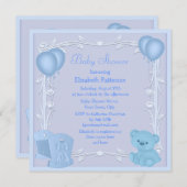 Niedlich Teddy Bear & Crib Blue Baby Dusche Einlad Einladung (Vorne/Hinten)