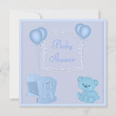 Niedlich Teddy Bear & Crib Blue Baby Dusche Einlad Einladung (Rückseite)