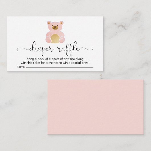Niedlich Teddy Bear Diaper Raffle Baby Girl Dusche Begleitkarte (Vorne/Hinten)