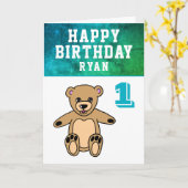 Niedlich Teddy Bear Foto Boy 1. Geburtstag Karte (Gelbe Blume)
