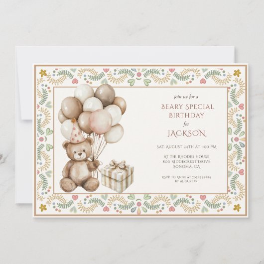 Niedlich Teddy Bear Geburtstag Einladung (Vorderseite)