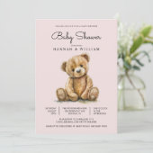 Niedlich Teddy Bear Girl Blush Pink Babydusche Einladung (Stehend Vorderseite)