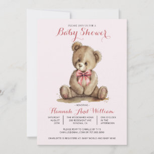 Niedlich Teddy Bear Girl Pink Babydusche Einladung