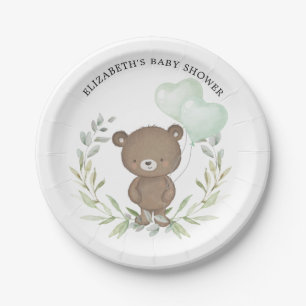 Niedlich Teddy Bear Greenery Babydusche 1. Geburts Pappteller