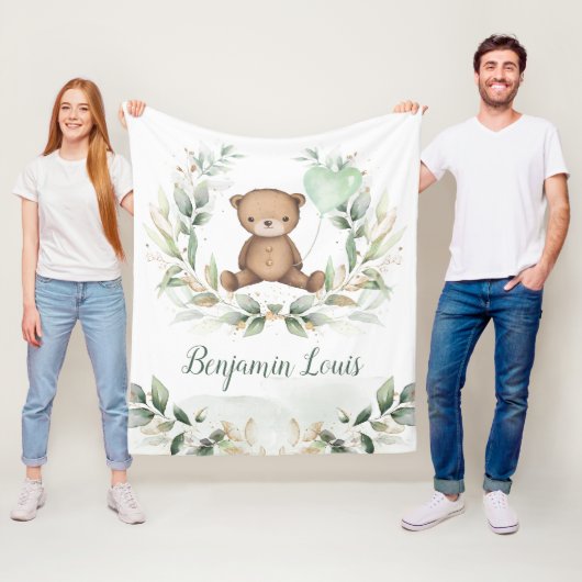 Niedlich Teddy Bear Greenery Gold Balloon Kinderzi Fleecedecke (Beispiel)