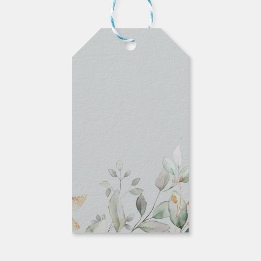 Niedlich Teddy Bear Greenery Gold Eucalyptus Wreat Geschenkanhänger (Rückseite)