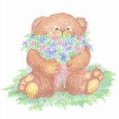Niedlich Teddy Bear Holding Blume Bouquet Aufkleber (Vorderseite)