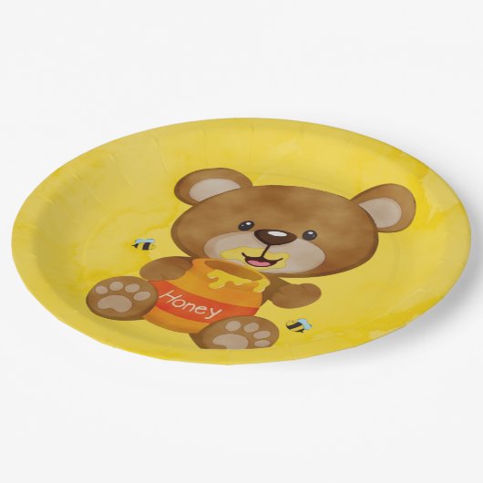Niedlich Teddy Bear Honey Bumblebee Baby Dusche Pappteller (Schrägansicht)