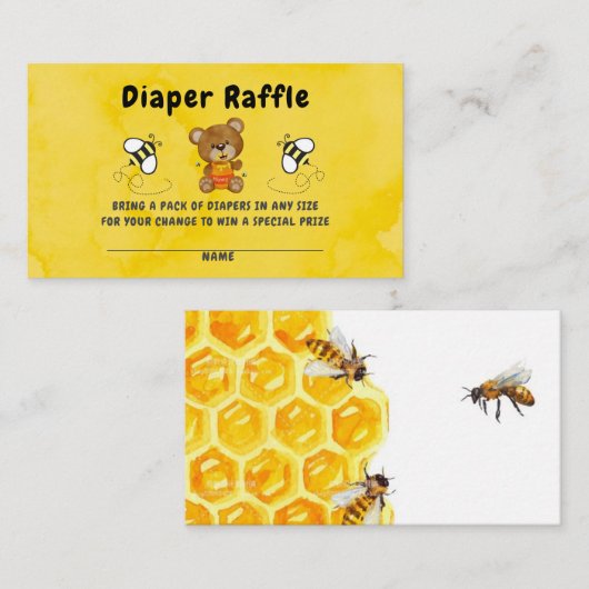 Niedlich Teddy Bear Honey Bumblebee Diaper Raffle Visitenkarte (Vorne/Hinten)
