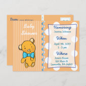 Niedlich Teddy Bear Orange Baby Dusche Einladung (Vorne/Hinten)