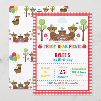 Niedlich Teddy Bear Picnic 1. Geburtstag Party Boy Einladung