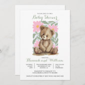Niedlich Teddy Bear Pink Babydusche Einladung (Vorne/Hinten)
