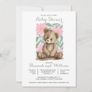 Niedlich Teddy Bear Pink Babydusche Einladung