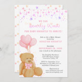 Niedlich Teddy Bear Pink Balloons Babydusche Einladung (Vorne/Hinten)